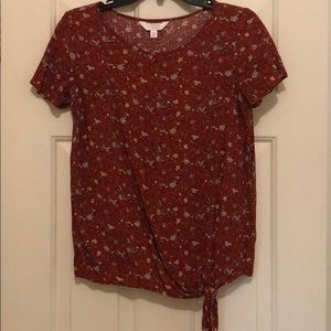 Lauren Conrad Rust Cream Floral Tie Top XS